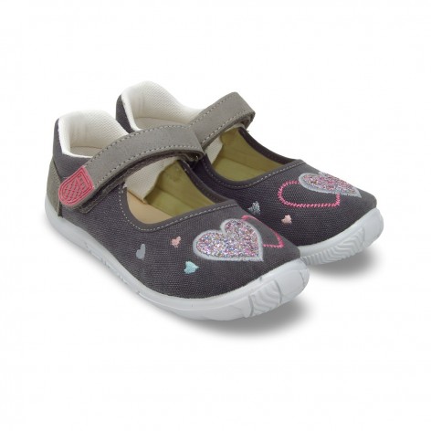 Mercedita Respetuosa Lona Gris Corazones - Zapy