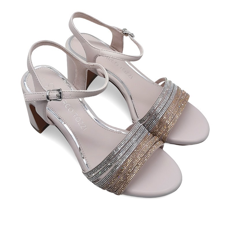 Sandalia Fiesta Strass Plata y Platino - Marco Tozzi