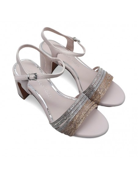 Sandalia Fiesta Strass Plata y Platino - Marco Tozzi