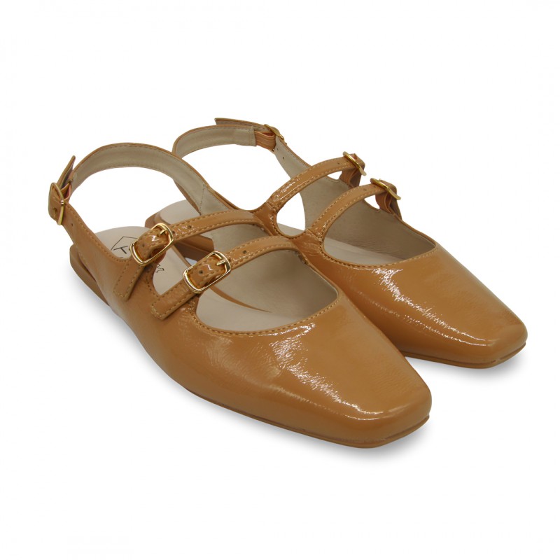 Zapato Destalonado Piel Charol Camel - Top3