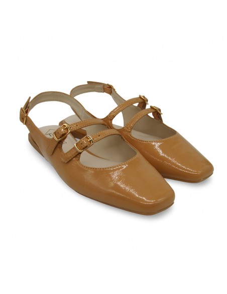 Zapato Destalonado Piel Charol Camel - Top3