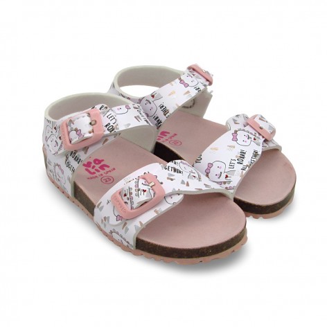 Sandalia Niña Bio Blanco Rosa - Garvalín