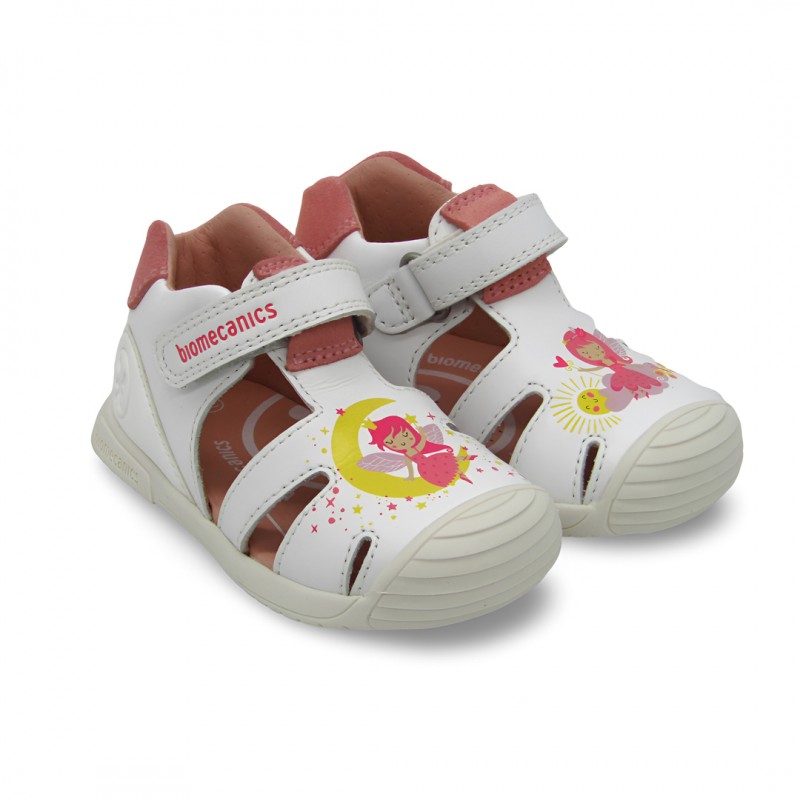 Sandalia Piel Blanca Rosa Hada - Biomecanics