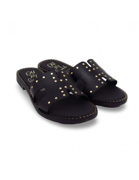 Chancla Piel Color Negro - Oh my Sandals