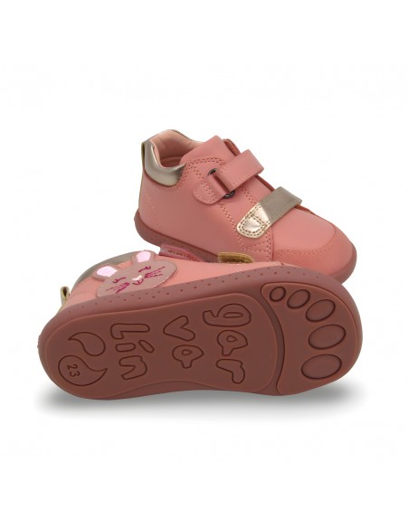 Botines Piel Rosa Velcros Conejito - Garvalín