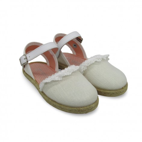 Zapy Esparteña Niña Lino Blanco Puntilla